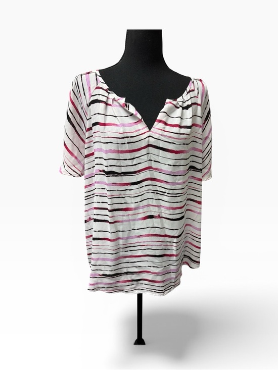 Apt. 9 Tops - Apt 9 Pink White Striped Blouse Large Split Neck Short Sleeve Top